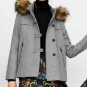 ZARA FAUX FUR HOODED GREY COAT SIZE XXL